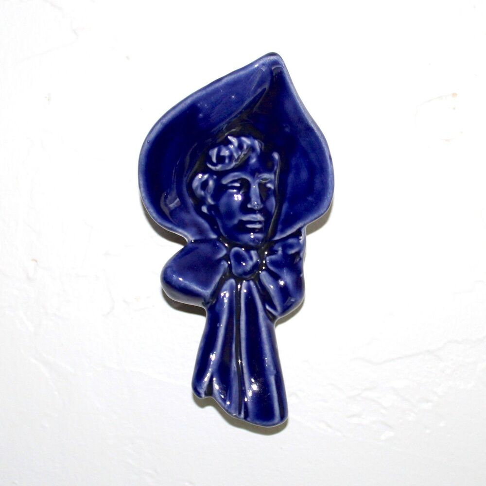 McCoy Pottery Wall Pocket Lady With Bonnet planter Cobalt Blue vintage WP3